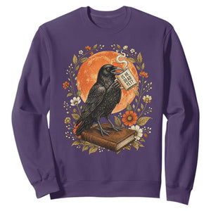 Is He Dead Yet Raven Drinking Coffee Sweatshirt Vintage Book Political Dark Humor TS02 Purple Print Your Wear