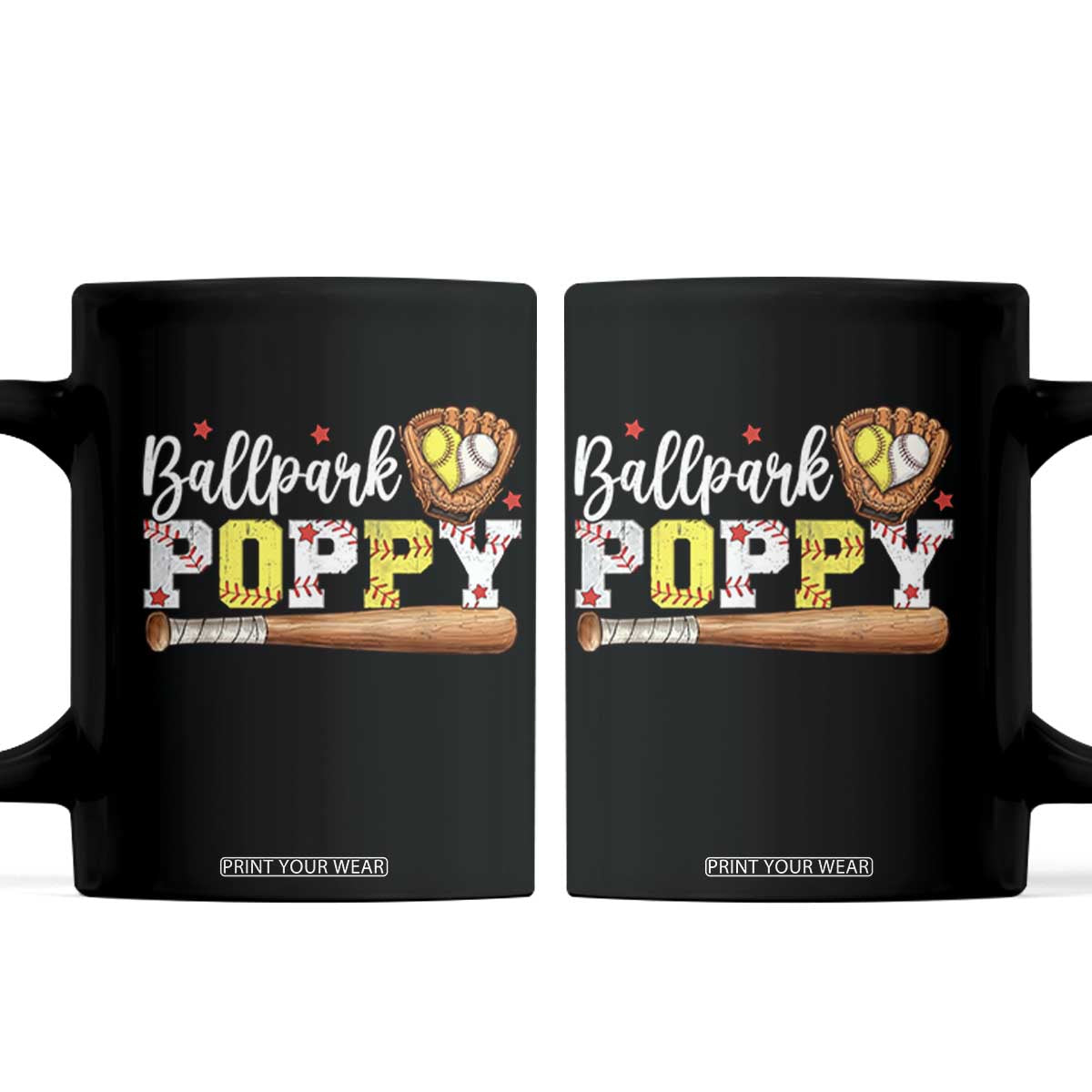 Ballpark Poppy Baseball and Softball Grandpa Coffee Mug Sports Grandfather Game Day Birthday Gifts TS02 Black Print Your Wear