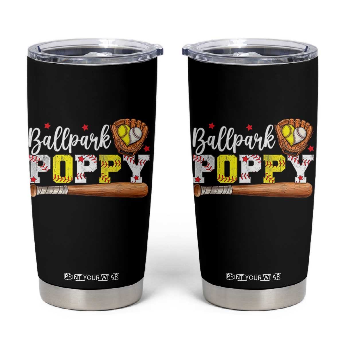 Ballpark Poppy Baseball and Softball Grandpa Tumbler Cup Sports Grandfather Game Day Birthday Gifts TS02 Black Print Your Wear