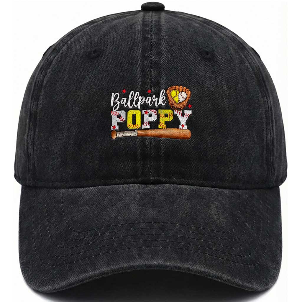 Ballpark Poppy Baseball and Softball Grandpa Washed Cotton Baseball Cap Sports Grandfather Game Day Birthday Gifts TS02 Print Your Wear