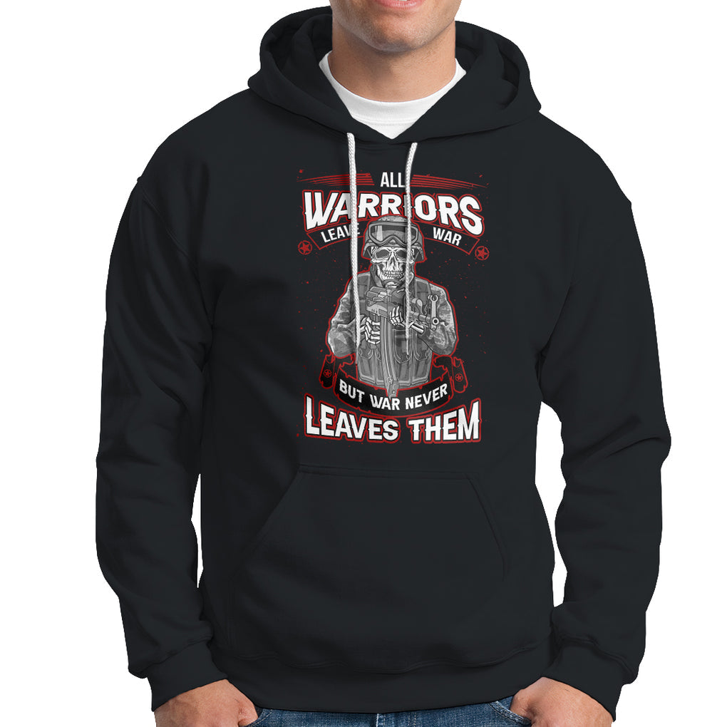 Veteran PTSD Hoodie All Warriors Leave War But War Never Leaves Them Skeleton Soldier TS02 Dark Heather Printyourwear