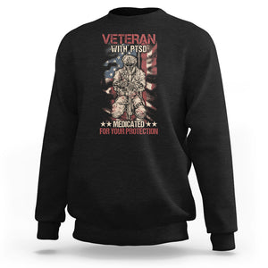 Veteran PTSD Sweatshirt Medicated For Your Protection American Flag Skeleton Soldier TS02 Dark Heather Printyourwear