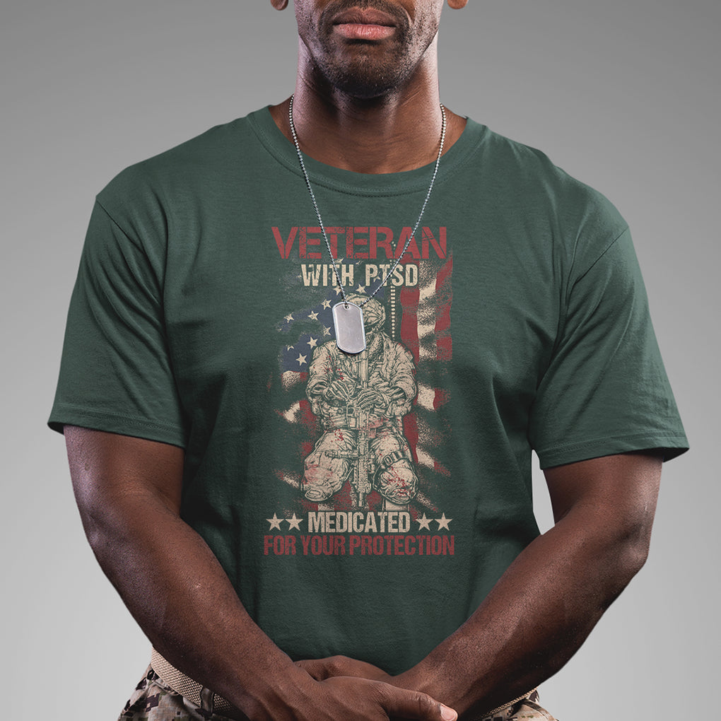Veteran PTSD T Shirt Medicated For Your Protection American Flag Skeleton Soldier TS02 Printyourwear