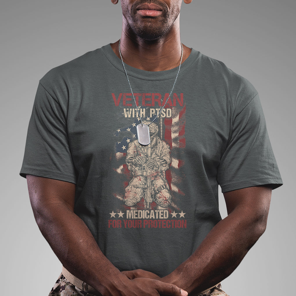 Veteran PTSD T Shirt Medicated For Your Protection American Flag Skeleton Soldier TS02 Printyourwear