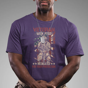 Veteran PTSD T Shirt Medicated For Your Protection American Flag Skeleton Soldier TS02 Printyourwear