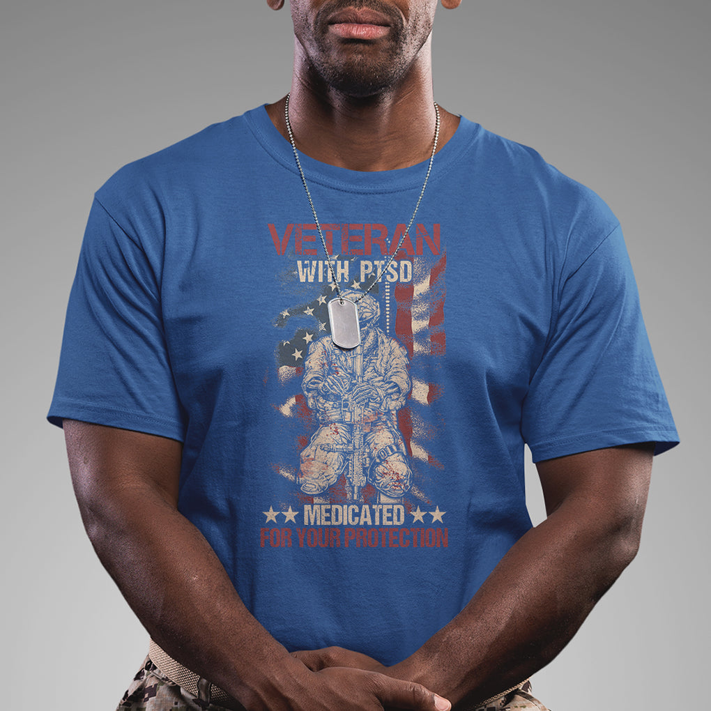 Veteran PTSD T Shirt Medicated For Your Protection American Flag Skeleton Soldier TS02 Printyourwear