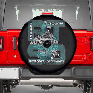 Veteran PTSD Spare Tire Cover Proud Tough Strong Determined Teal Ribbon TS02 Black Print Your Wear