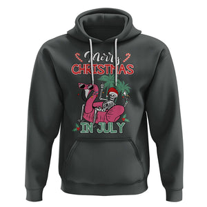 Skeleton Santa Hoodie Merry Christmas in July Summer Xmas Flamingo Float TS02 Dark Heather Printyourwear