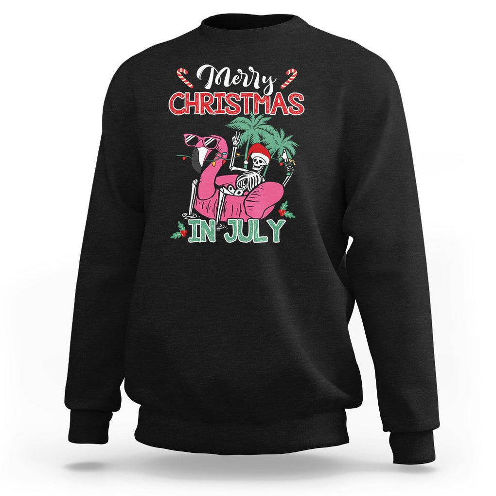 Skeleton Santa Sweatshirt Merry Christmas in July Summer Xmas Flamingo Float TS02 Black Printyourwear