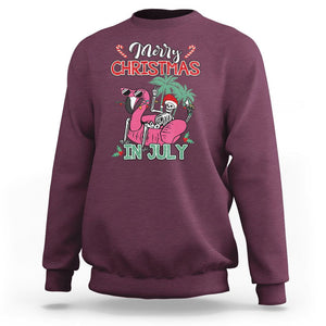 Skeleton Santa Sweatshirt Merry Christmas in July Summer Xmas Flamingo Float TS02 Maroon Printyourwear