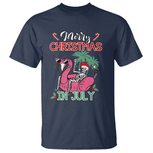 Skeleton Santa T Shirt Merry Christmas in July Summer Xmas Flamingo Float TS02 Navy Printyourwear