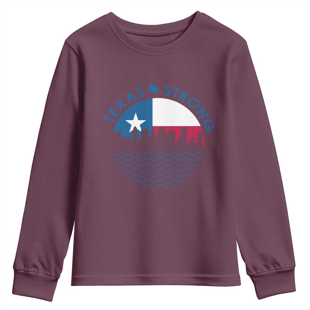 Strong Texas Youth Sweatshirt Retro Flag Resilient Texans Pride TS02 Maroon Print Your Wear