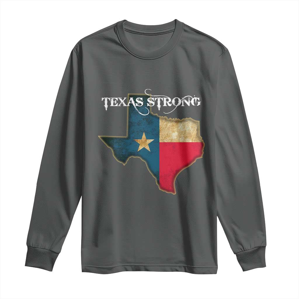 Strong Texas Long Sleeve Shirt Retro Lone Star State Pride Distressed Flag TS02 Dark Heather Print Your Wear