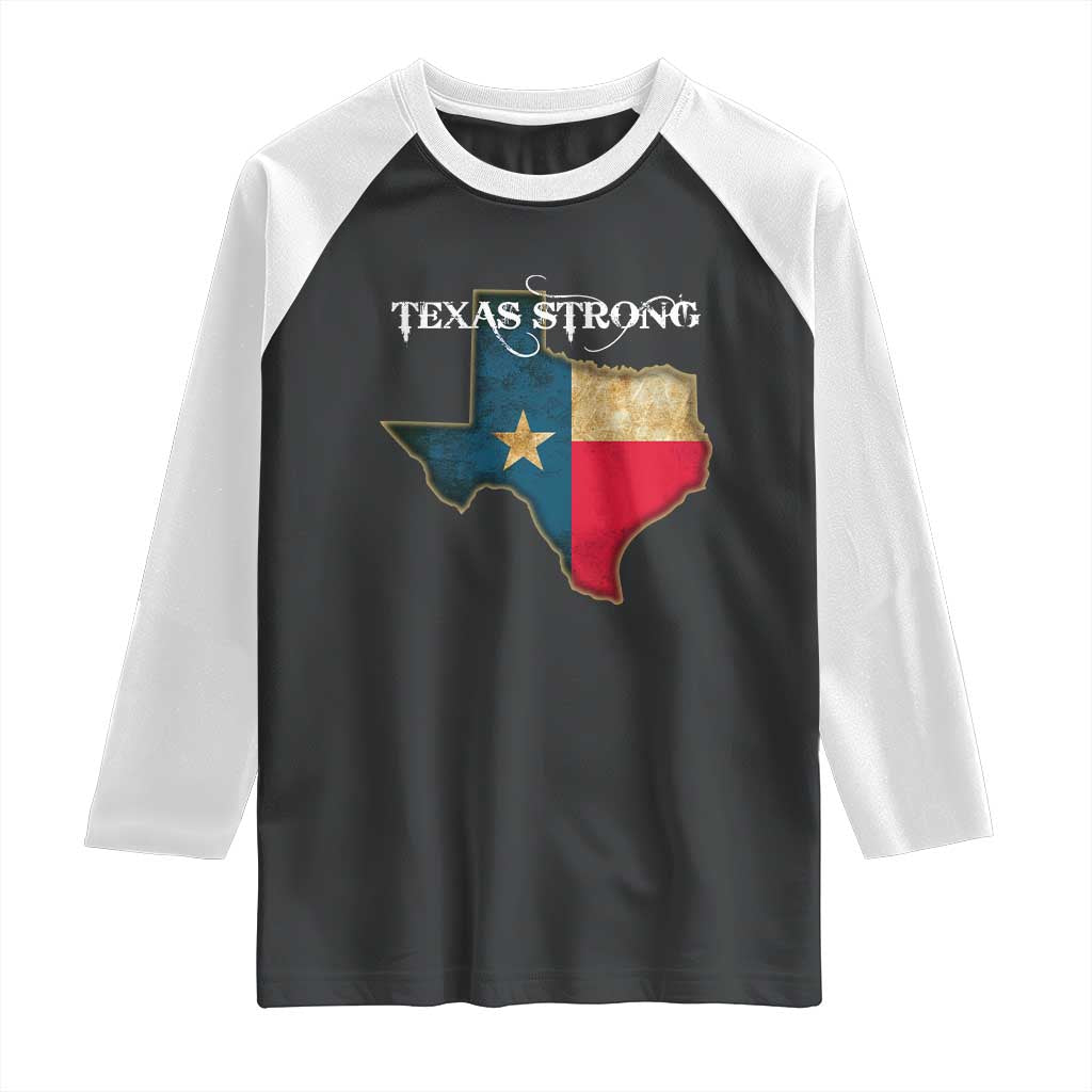 Strong Texas Raglan Shirt Retro Lone Star State Pride Distressed Flag TS02 Black White Print Your Wear