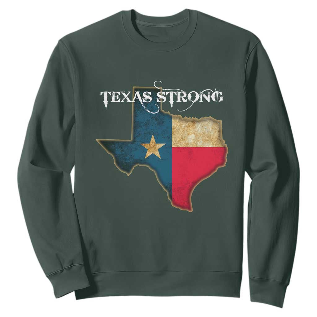 Strong Texas Sweatshirt Retro Lone Star State Pride Distressed Flag TS02 Dark Forest Green Print Your Wear