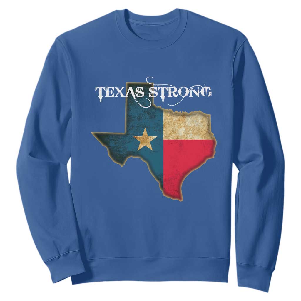 Strong Texas Sweatshirt Retro Lone Star State Pride Distressed Flag TS02 Royal Blue Print Your Wear