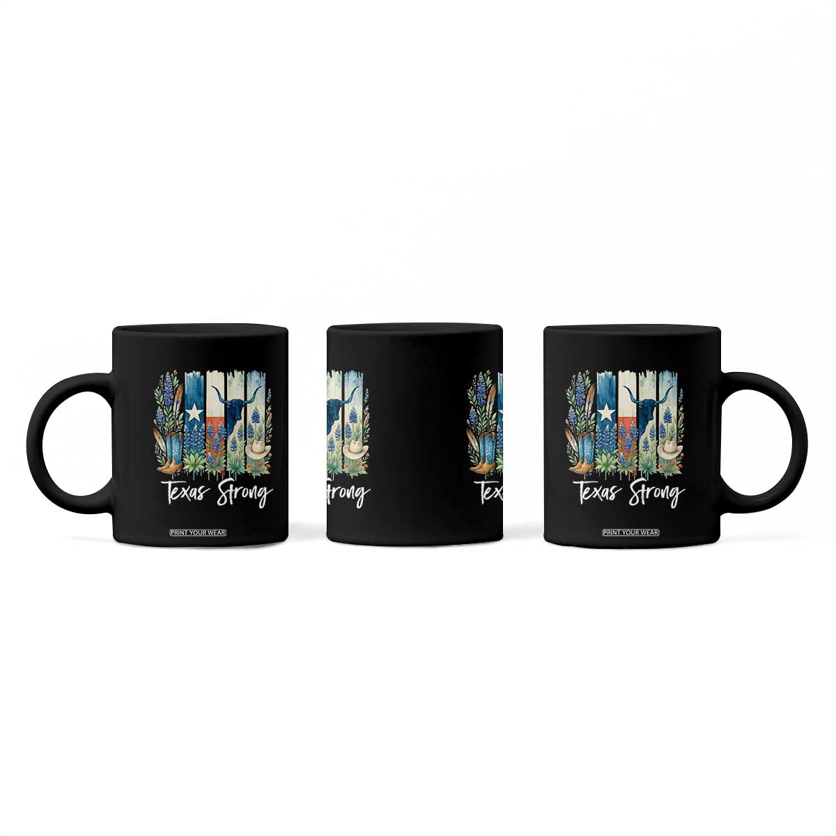 Retro Strong Texas Coffee Mug Bluebonnets Longhorn Cowboy Western Pride TS02 Print Your Wear