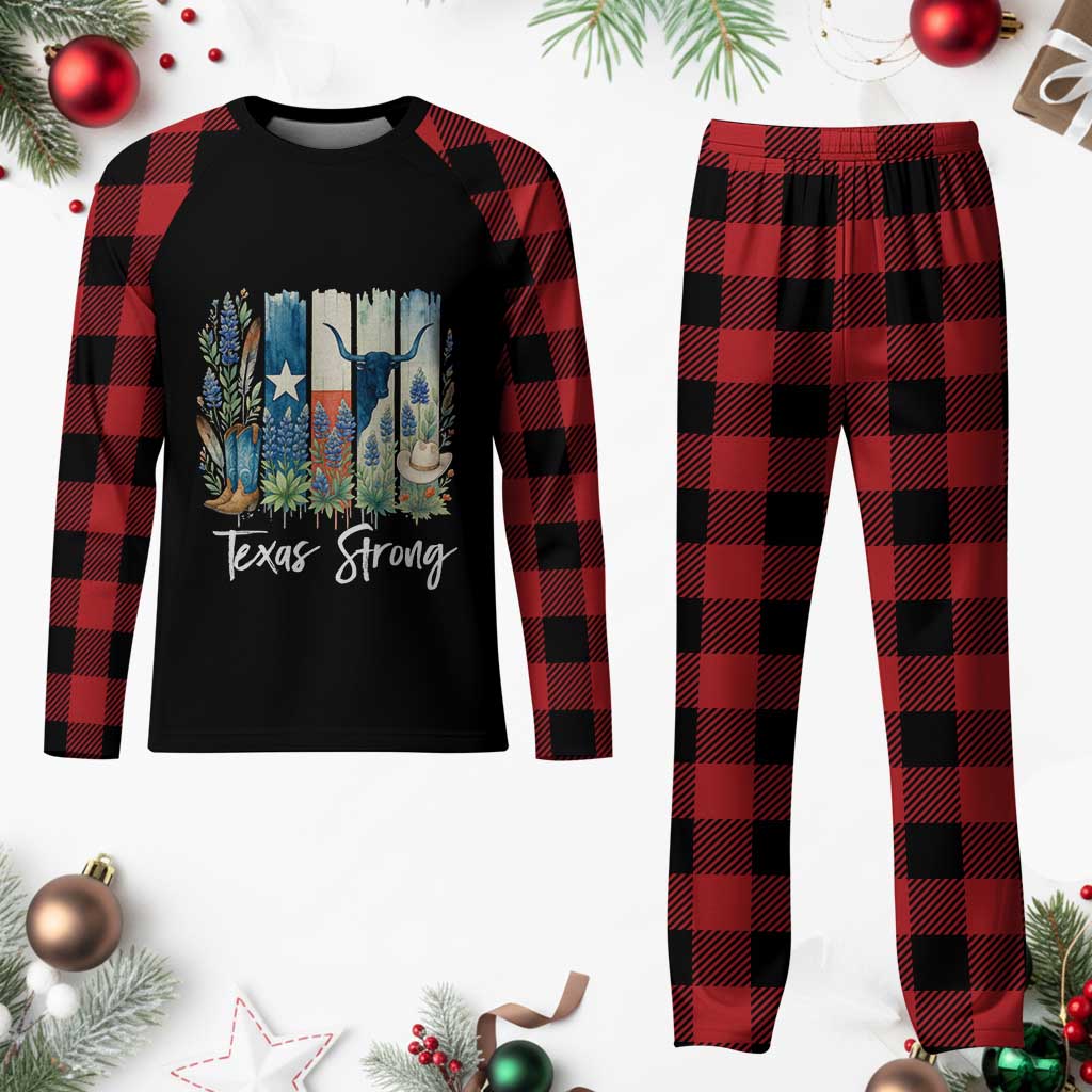 Retro Strong Texas Plaid Pajama Set Bluebonnets Longhorn Cowboy Western Pride TS02 Buffalo Plaid Print Your Wear