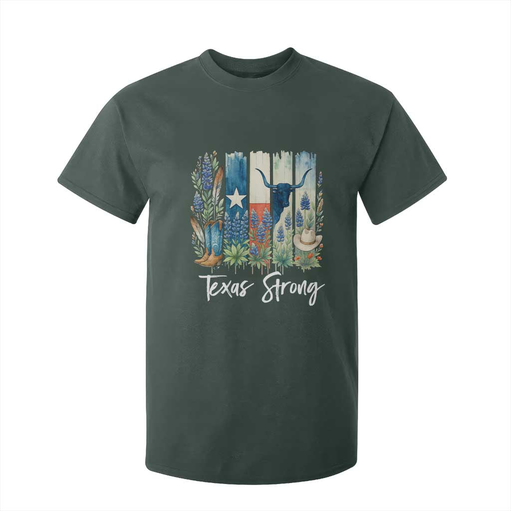Retro Strong Texas T Shirt For Kid Bluebonnets Longhorn Cowboy Western Pride TS02 Dark Forest Green Print Your Wear