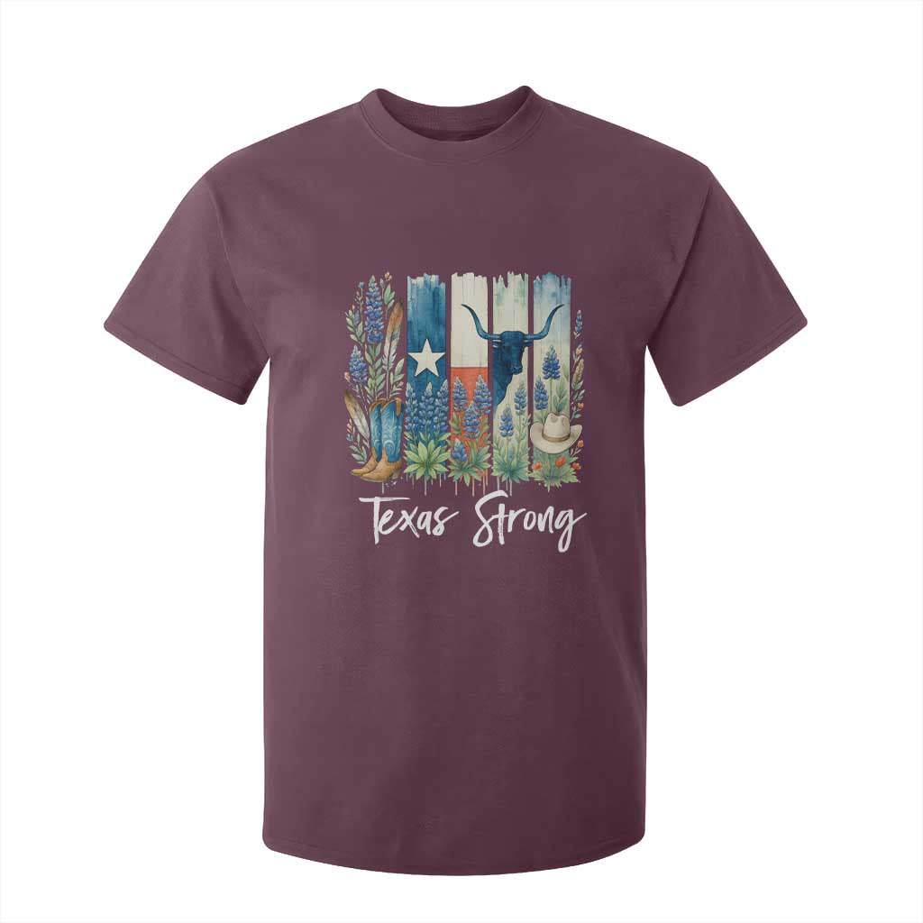 Retro Strong Texas T Shirt For Kid Bluebonnets Longhorn Cowboy Western Pride TS02 Maroon Print Your Wear