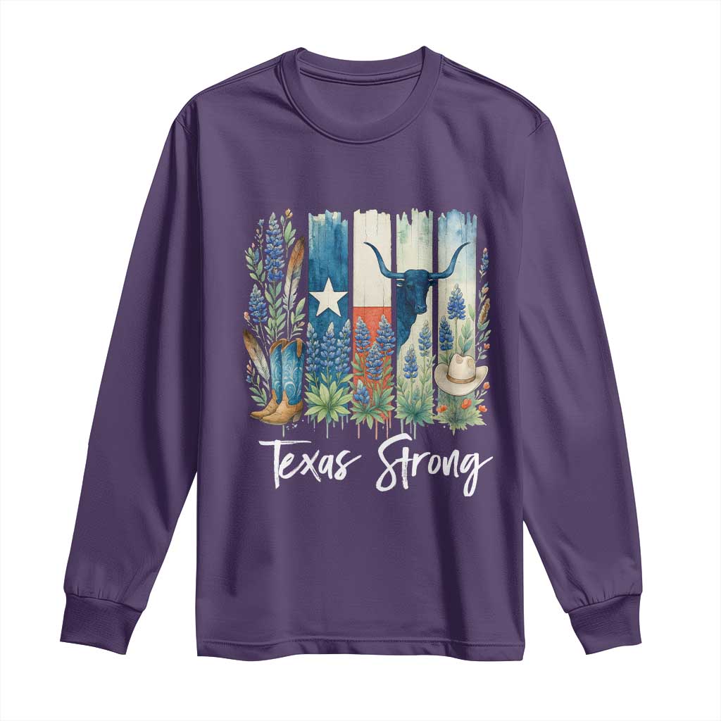 Retro Strong Texas Long Sleeve Shirt Bluebonnets Longhorn Cowboy Western Pride TS02 Purple Print Your Wear