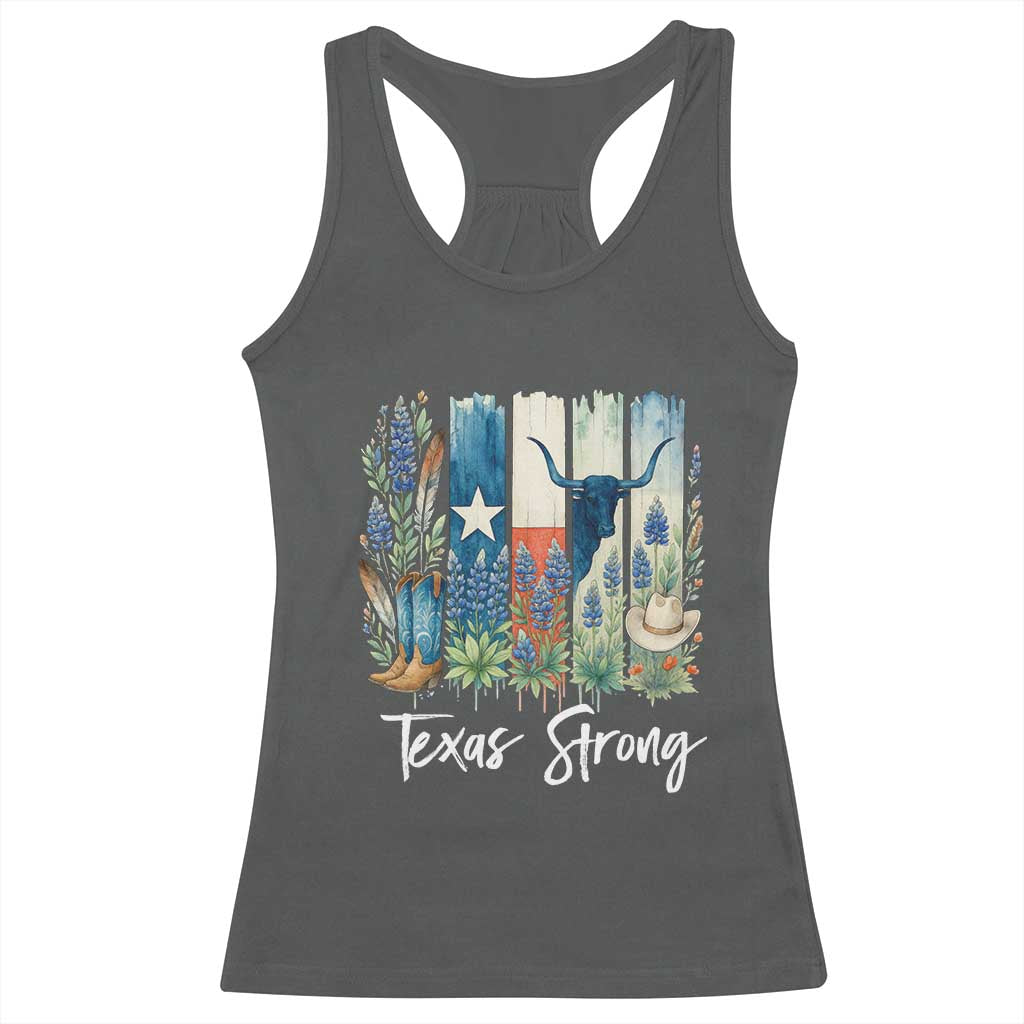 Retro Strong Texas Racerback Tank Top Bluebonnets Longhorn Cowboy Western Pride TS02 Dark Heather Print Your Wear