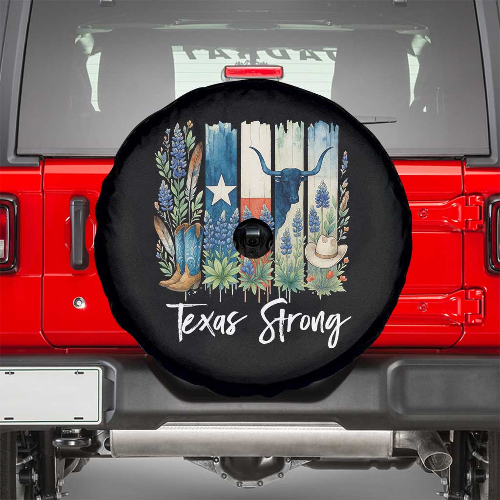 Retro Strong Texas Spare Tire Cover Bluebonnets Longhorn Cowboy Western Pride TS02 Black Print Your Wear