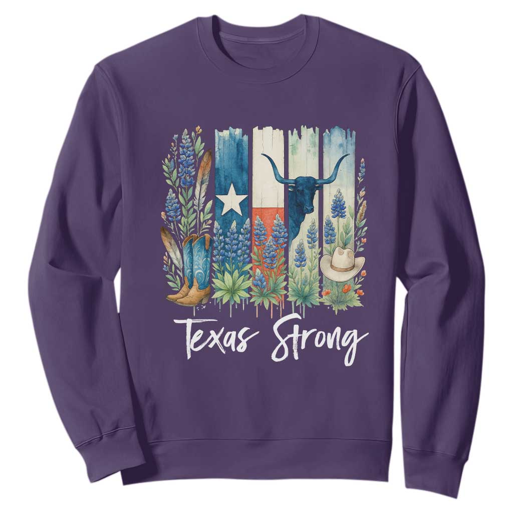 Retro Strong Texas Sweatshirt Bluebonnets Longhorn Cowboy Western Pride TS02 Purple Print Your Wear