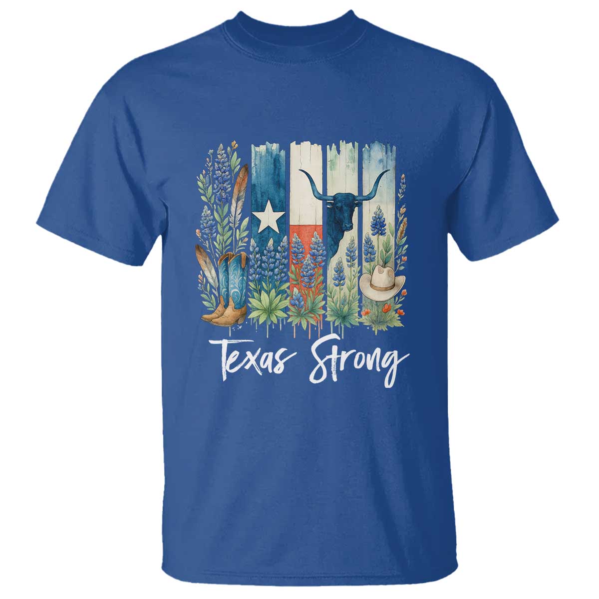 Retro Strong Texas T Shirt Bluebonnets Longhorn Cowboy Western Pride TS02 Royal Blue Print Your Wear