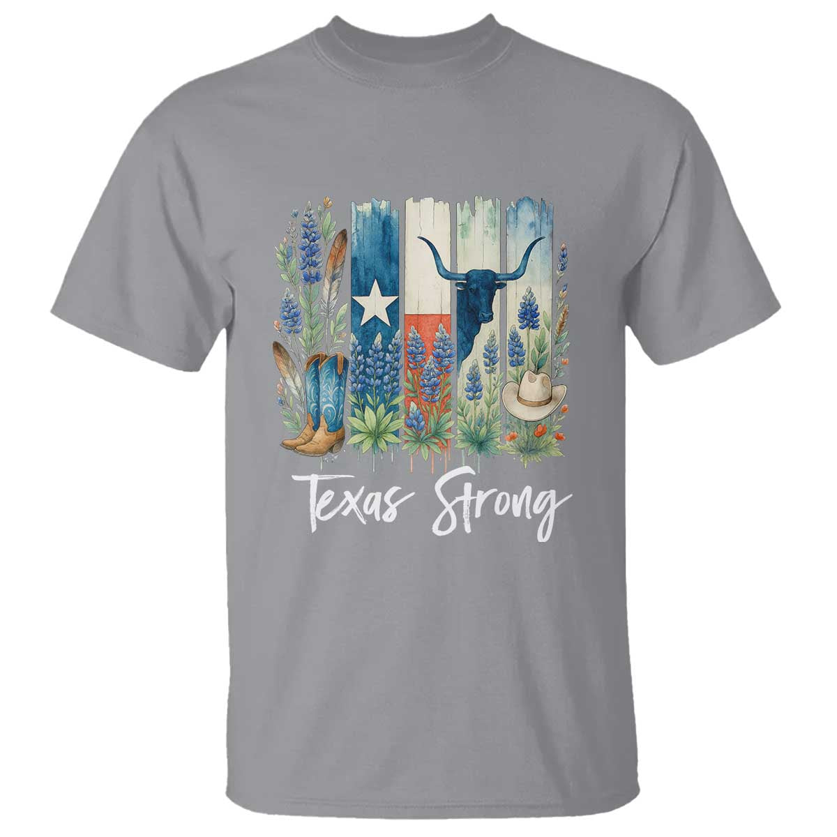 Retro Strong Texas T Shirt Bluebonnets Longhorn Cowboy Western Pride TS02 Sport Gray Print Your Wear