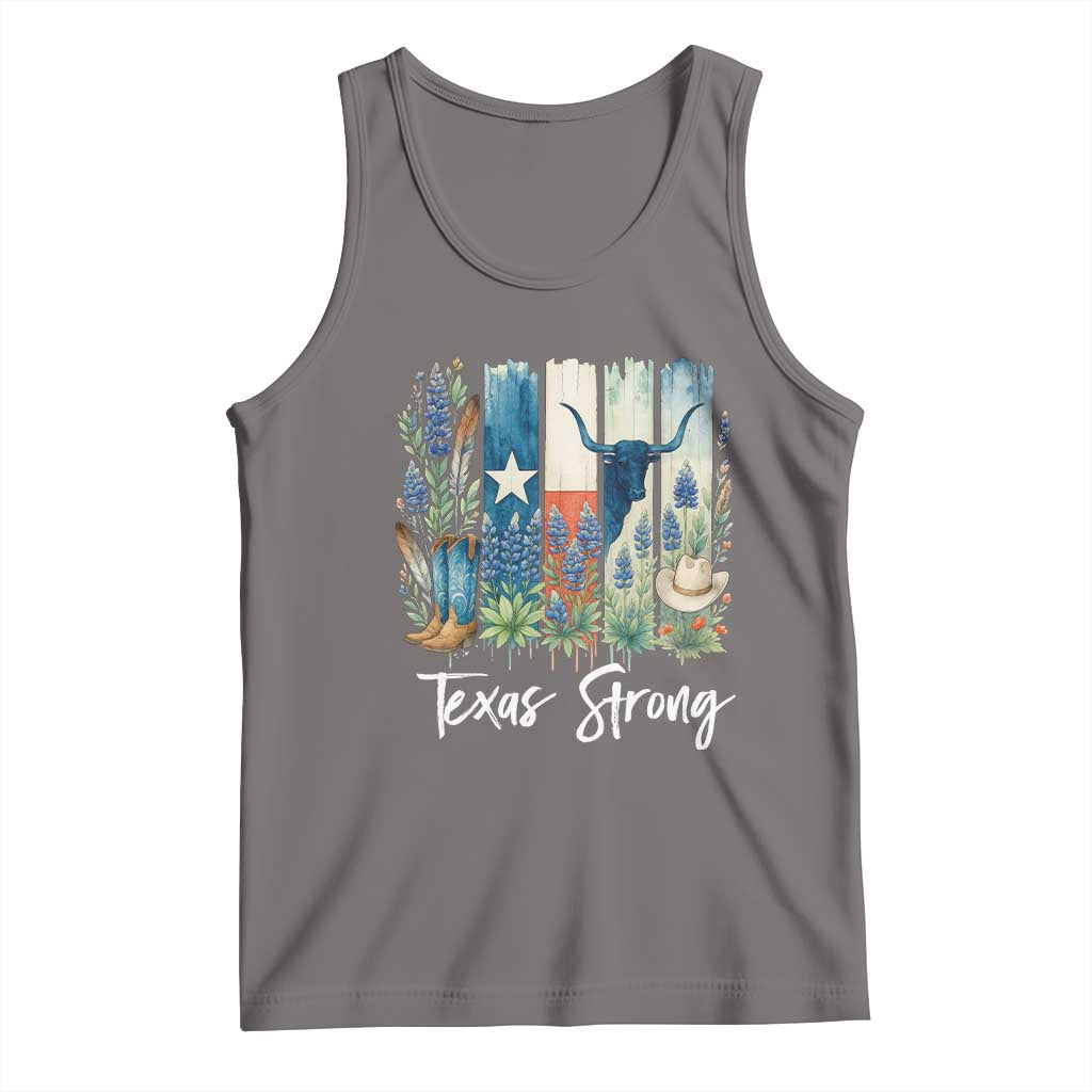 Retro Strong Texas Tank Top Bluebonnets Longhorn Cowboy Western Pride TS02 Deep Heather Print Your Wear