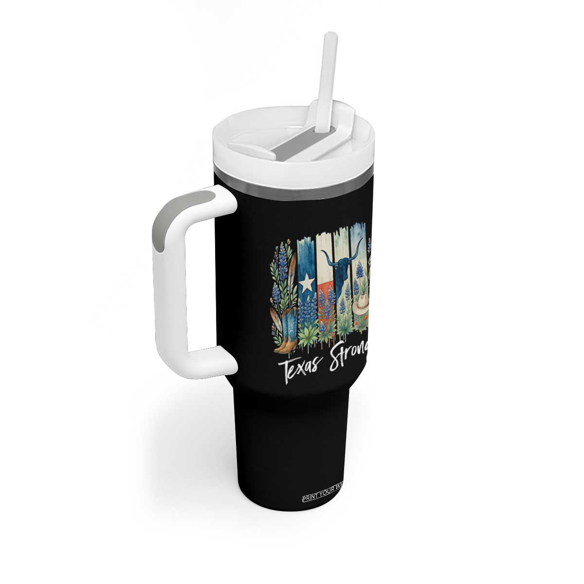Retro Strong Texas Tumbler With Handle Bluebonnets Longhorn Cowboy Western Pride TS02 Print Your Wear
