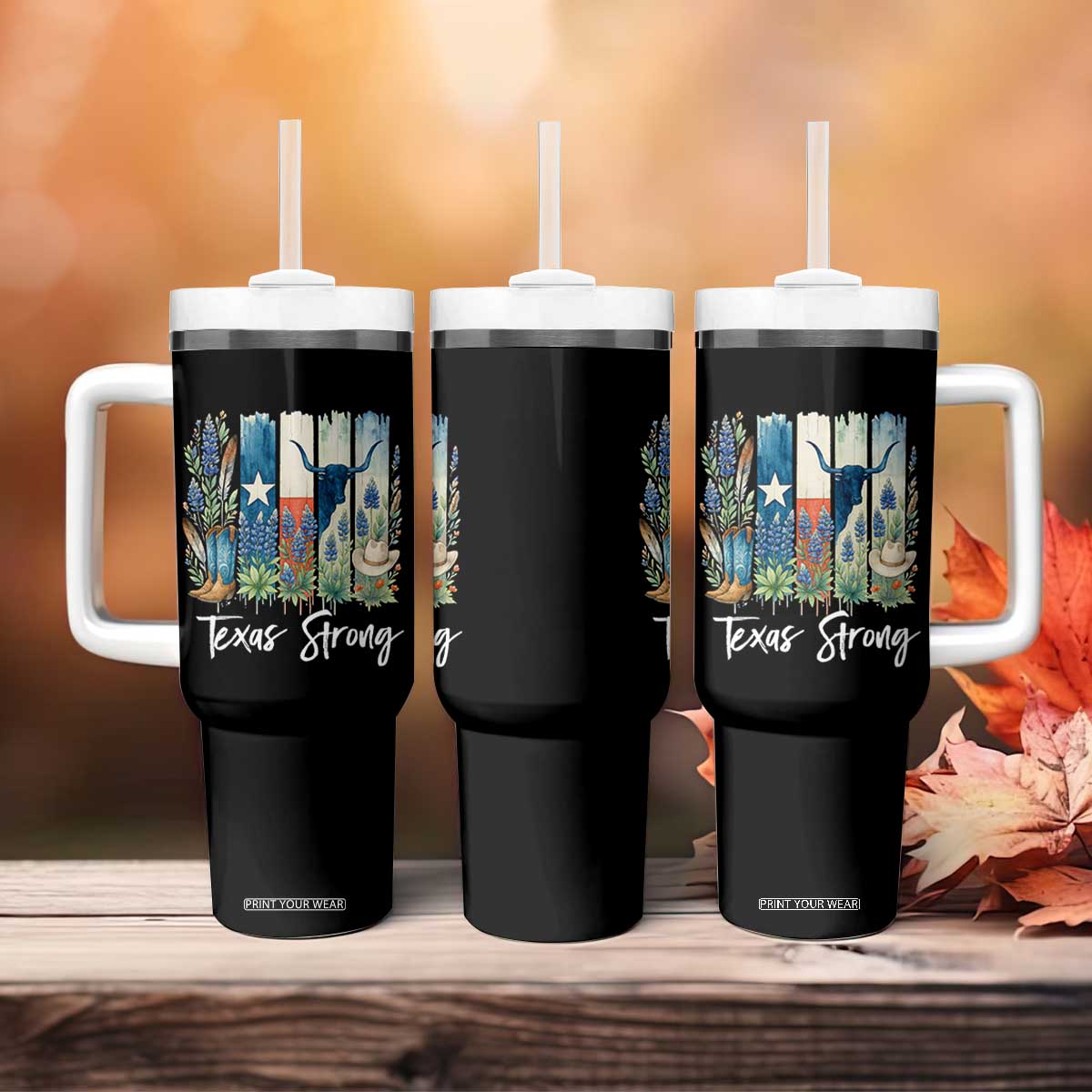 Retro Strong Texas Tumbler With Handle Bluebonnets Longhorn Cowboy Western Pride TS02 Print Your Wear
