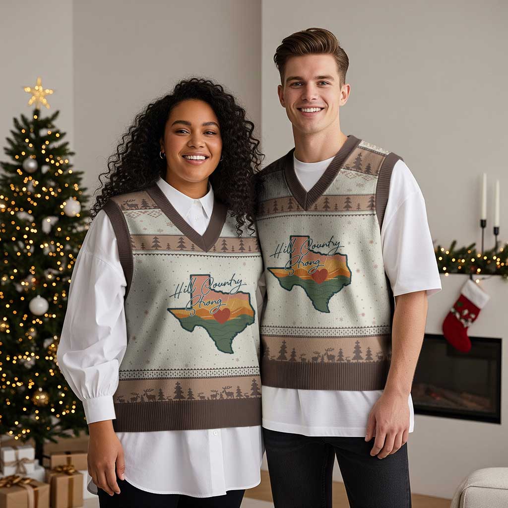 Hill Country Strong V-Neck Knit Sweater Vest Texas Pride for Resilient Texans Retro TS02 Mocha Mousse Print Your Wear