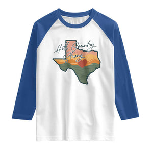 Hill Country Strong Raglan Shirt Texas Pride for Resilient Texans Retro TS02 White Royal Print Your Wear