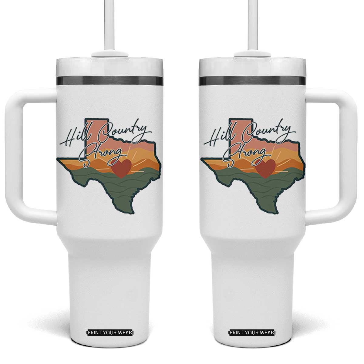 Hill Country Strong Tumbler With Handle Texas Pride for Resilient Texans Retro TS02 One Size: 40 oz White Print Your Wear