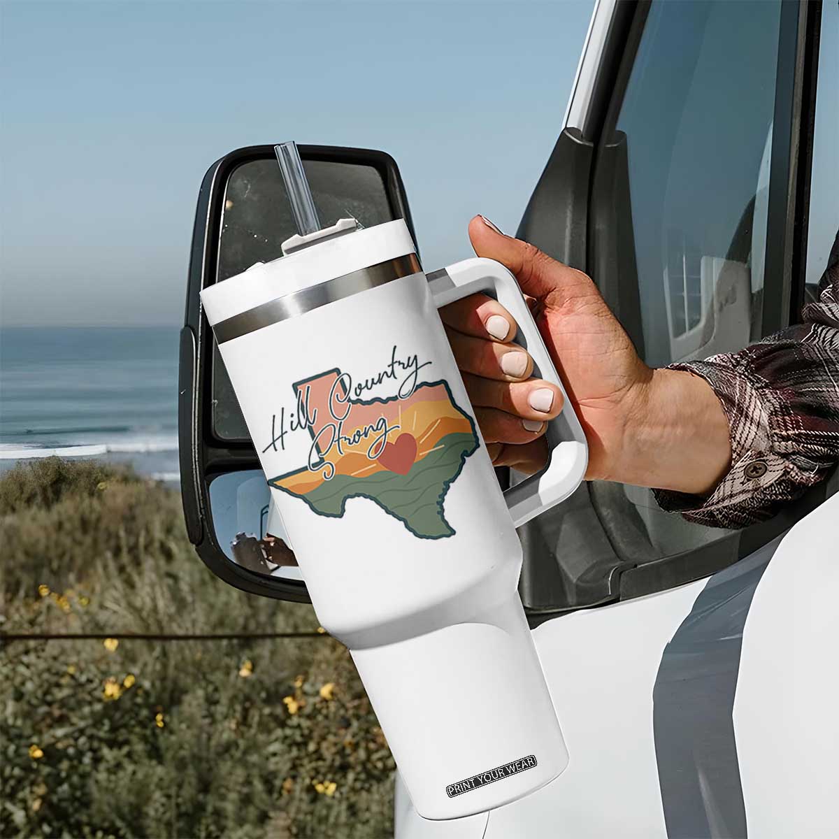 Hill Country Strong Tumbler With Handle Texas Pride for Resilient Texans Retro TS02 Print Your Wear