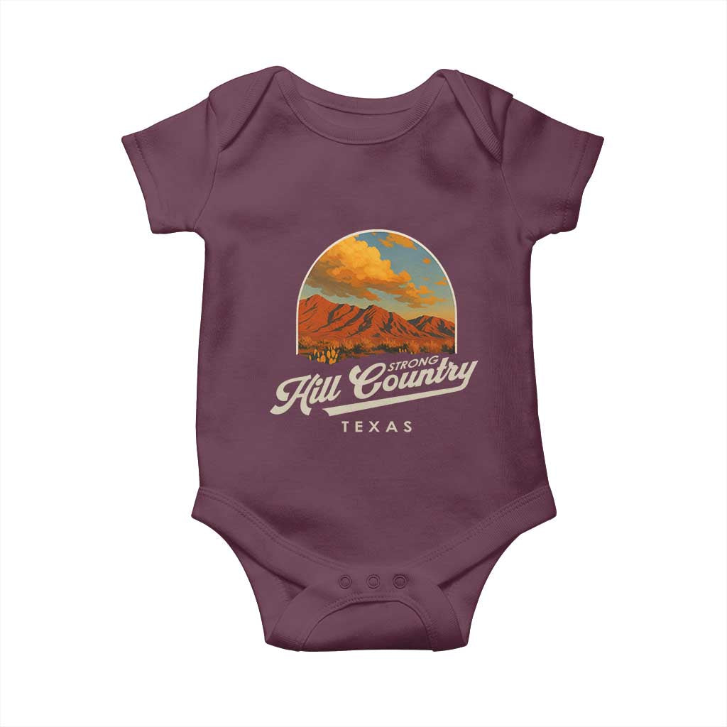 Hill Country Strong Baby Onesie Texas Support Retro Enchanted Rock TS02 Maroon Print Your Wear
