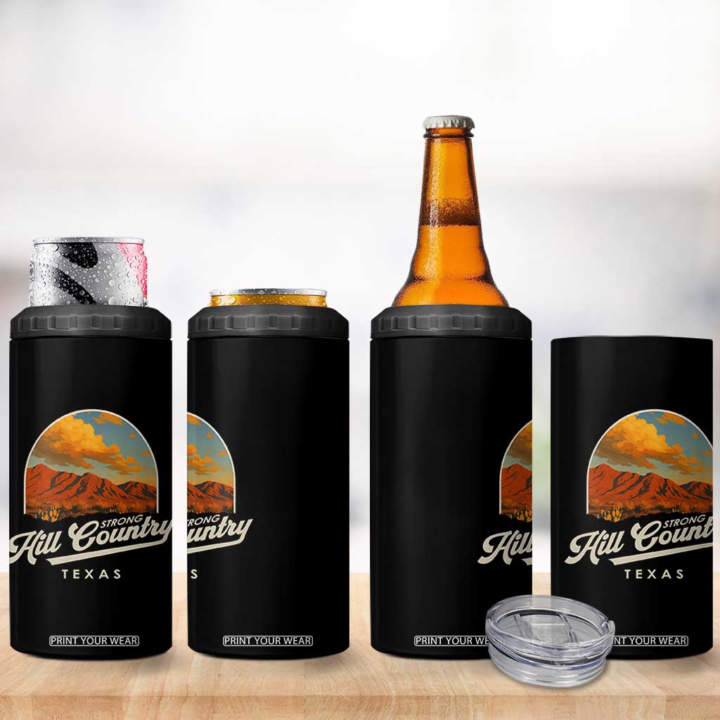 Hill Country Strong 4 in 1 Can Cooler Tumbler Texas Support Retro Enchanted Rock TS02 Print Your Wear