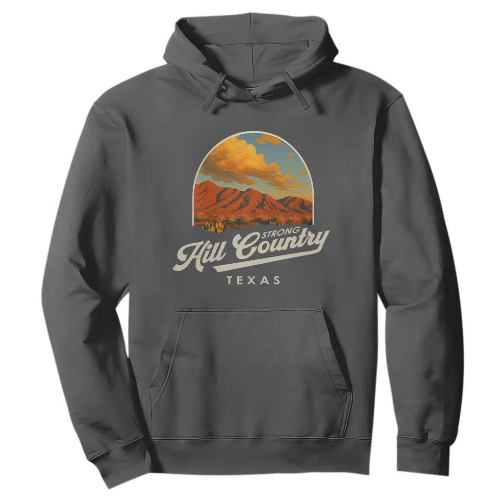 Hill Country Strong Hoodie Texas Support Retro Enchanted Rock TS02 Dark Heather Print Your Wear