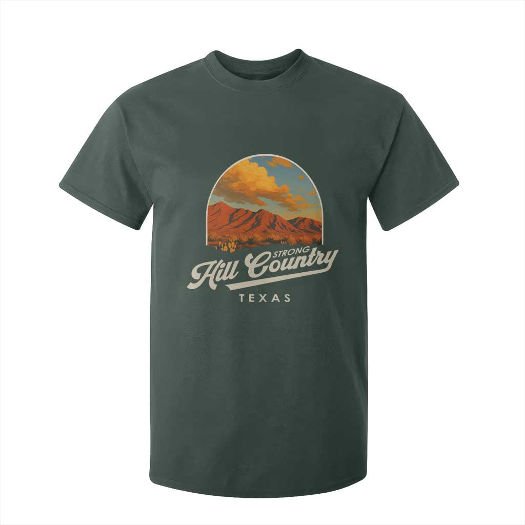 Hill Country Strong T Shirt For Kid Texas Support Retro Enchanted Rock TS02 Dark Forest Green Print Your Wear