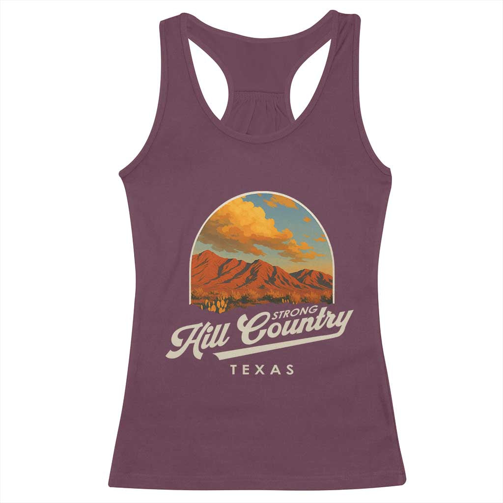 Hill Country Strong Racerback Tank Top Texas Support Retro Enchanted Rock TS02 Maroon Print Your Wear