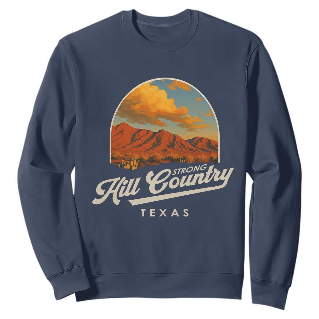 Hill Country Strong Sweatshirt Texas Support Retro Enchanted Rock TS02 Navy Print Your Wear