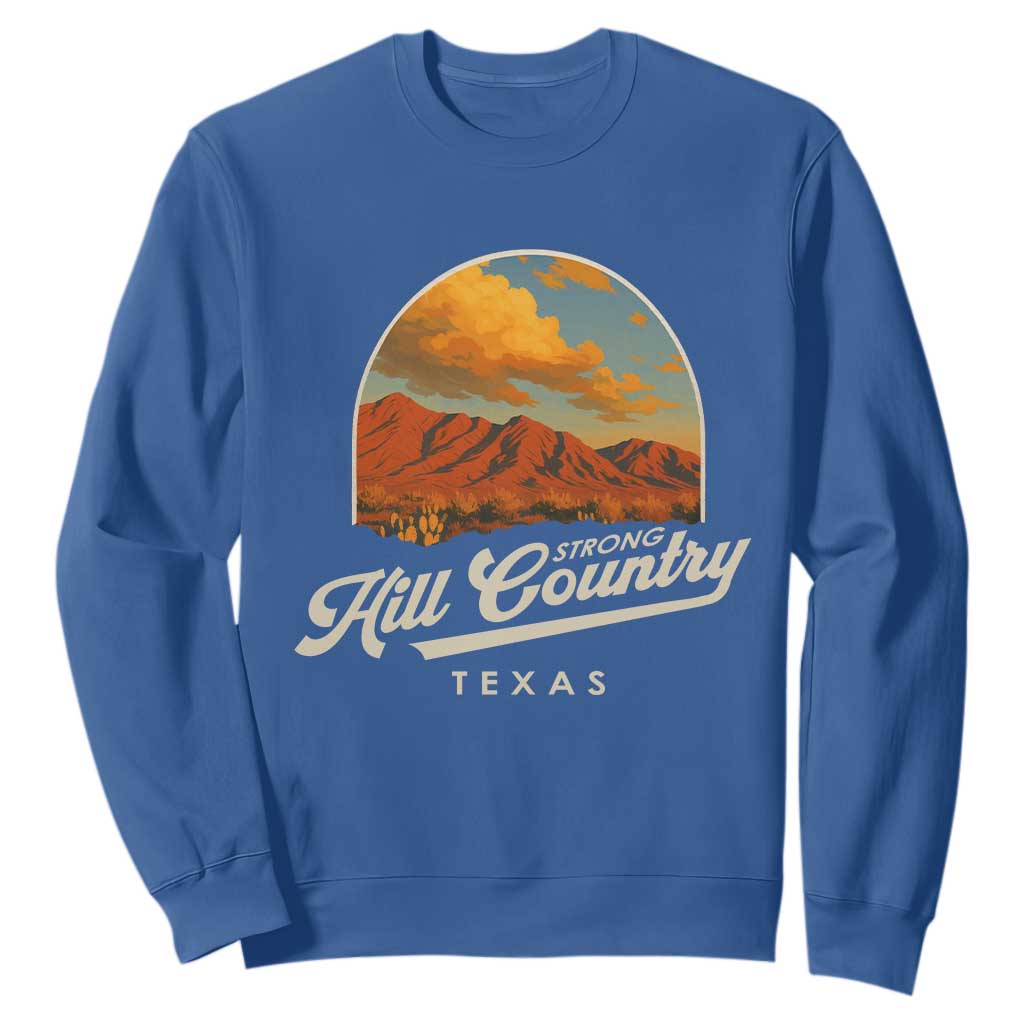 Hill Country Strong Sweatshirt Texas Support Retro Enchanted Rock TS02 Royal Blue Print Your Wear