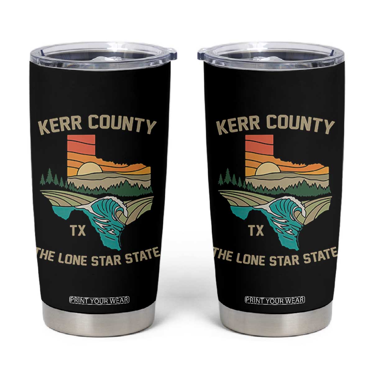 Kerr County Texas Tumbler Cup Retro Hill Country Nature Scene Outdoors TS02 Black Print Your Wear
