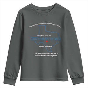 Kerr County Strong Christian Youth Sweatshirt Texas Faith Hope Resilient Texans TS02 Dark Heather Print Your Wear