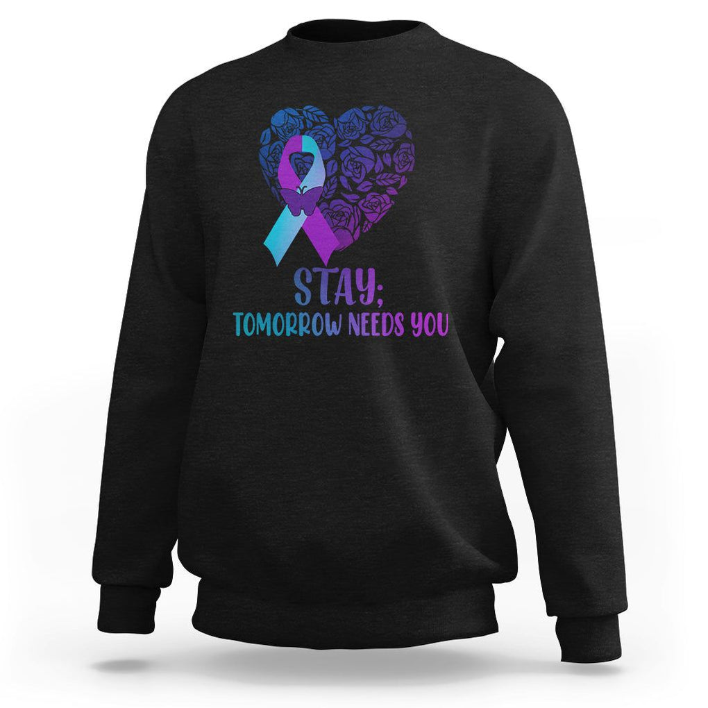 Suicide Prevention Awareness Sweatshirt Stay Mental Health Suicide Prevention Support Semicolon TS02 Black Print Your Wear