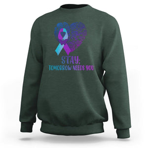 Suicide Prevention Awareness Sweatshirt Stay Mental Health Suicide Prevention Support Semicolon TS02 Dark Forest Green Print Your Wear