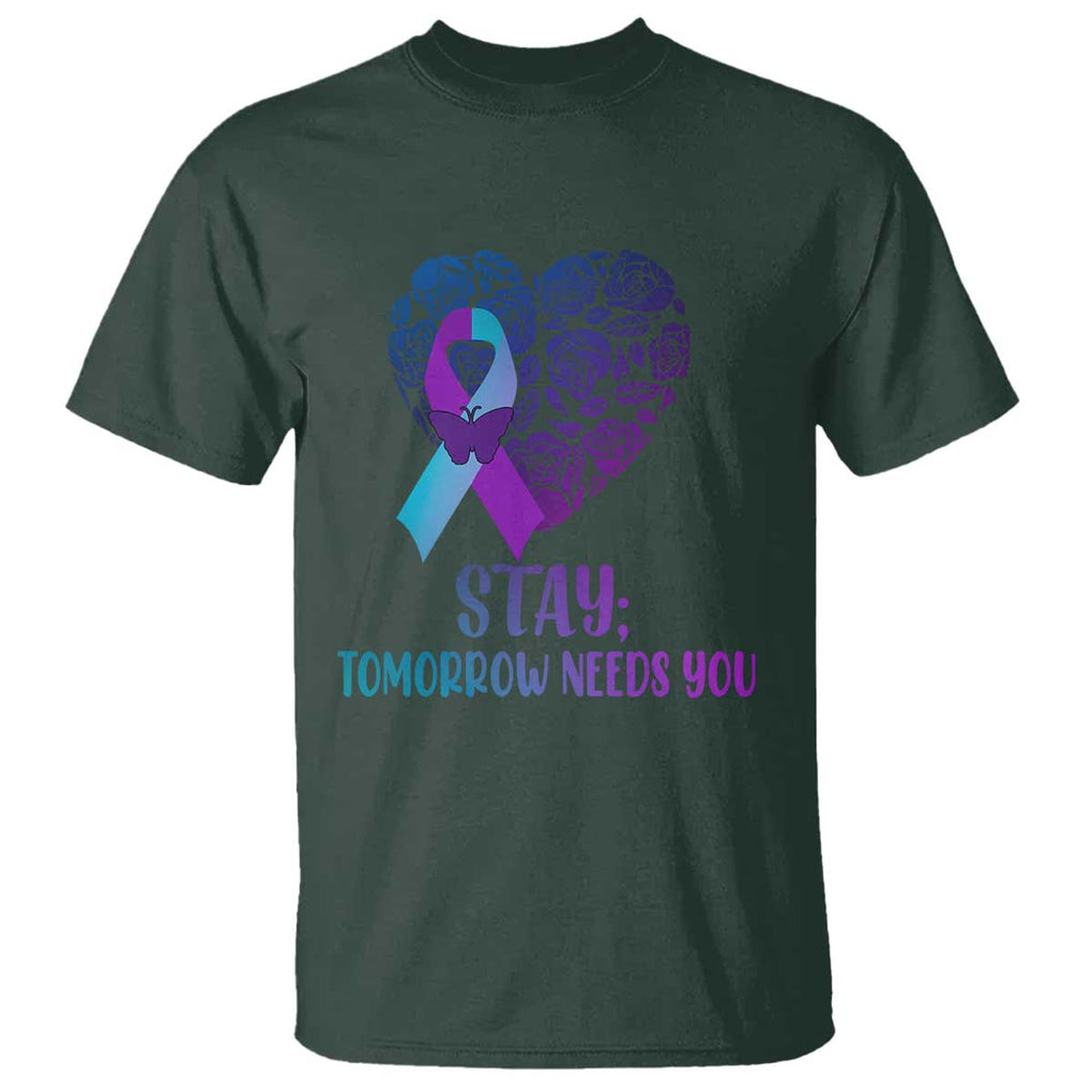 Suicide Prevention Awareness T Shirt Stay Mental Health Suicide Prevention Support Semicolon TS02 Dark Forest Green Printyourwear