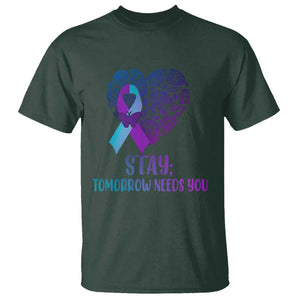 Suicide Prevention Awareness T Shirt Stay Mental Health Suicide Prevention Support Semicolon TS02 Dark Forest Green Printyourwear